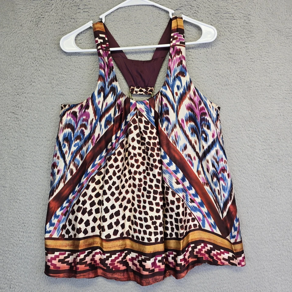 Jaloux Tank Top Womens L Satin Patchwork Flowy Relaxed Fit D Ring Racerback Y2K - Image 2 of 4