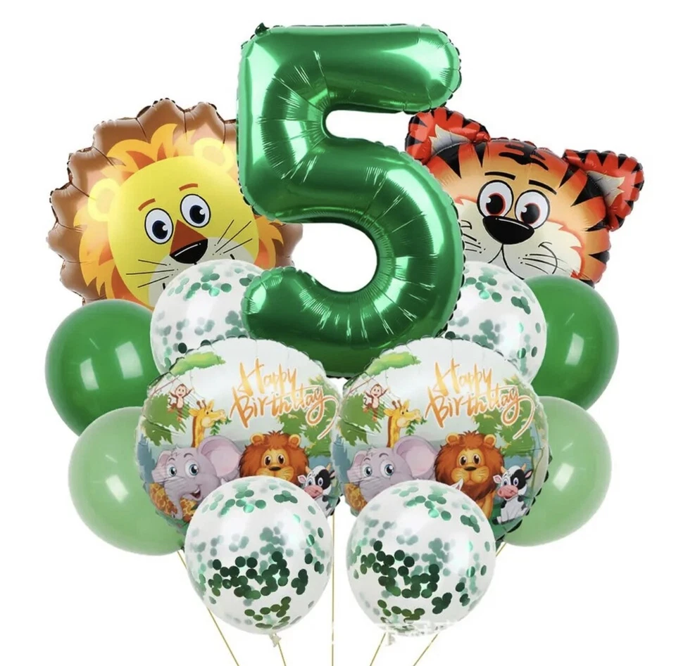 Juego de globos de animales de safari en la selva de 30 pulgadas con número de globos juguetes para niños conjunto verde Foto 4 de 4