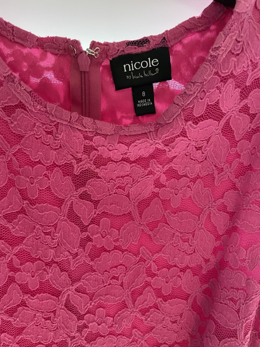 Nicole Miller Pink Lace Shift Dress SZ 8 Fully lined