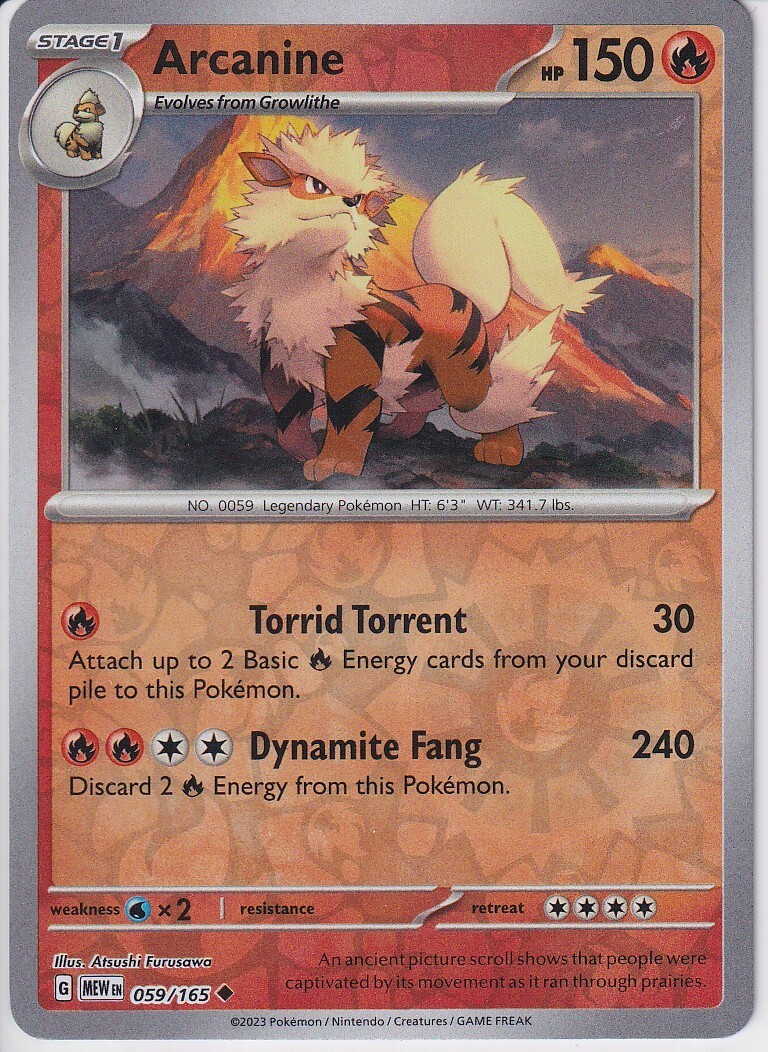 ARCANINE 059/165 151 POKEMON (REVERSE HOLO, NM) ENGLISH