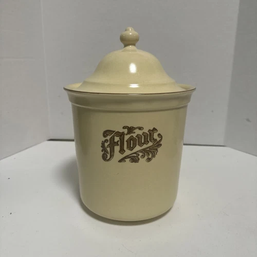 Pfaltzgraff Village Pattern Brown 3-1/2 Quart Flour Canister Jar w/ Lid #506