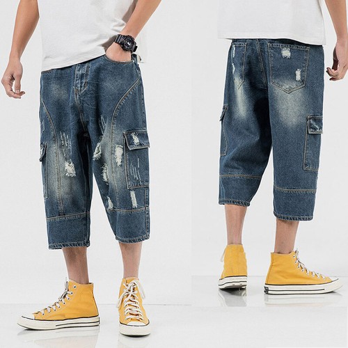 Long Pants Denim Ripped Shorts Pockets 