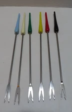 VTG 60'S/70'S MCM FONDUE FORKS SET OF 6-METAL W/PLASTIC HANDLES