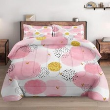 Size Comforter Set with Pillowcase, Pink Golden Dot Polka Soft Twin Multi 13