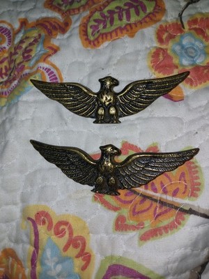 VINTAGE  Very Unusual  BRASS Set of 2 EAGLES w SPREAD WINGS