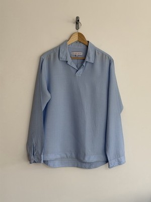 Orlebar Brown  Ridley  Overhead Long Sleeve Resort Shirt Linen Pale Blue Large