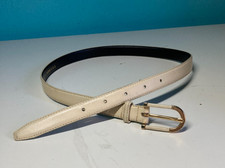 Womens Size S Vintage Cream Colored Slim Leather Belt Fits 24 - 28" Waist