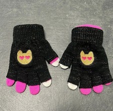 Emojination Kids Black And Pink Gloves With Cat Design