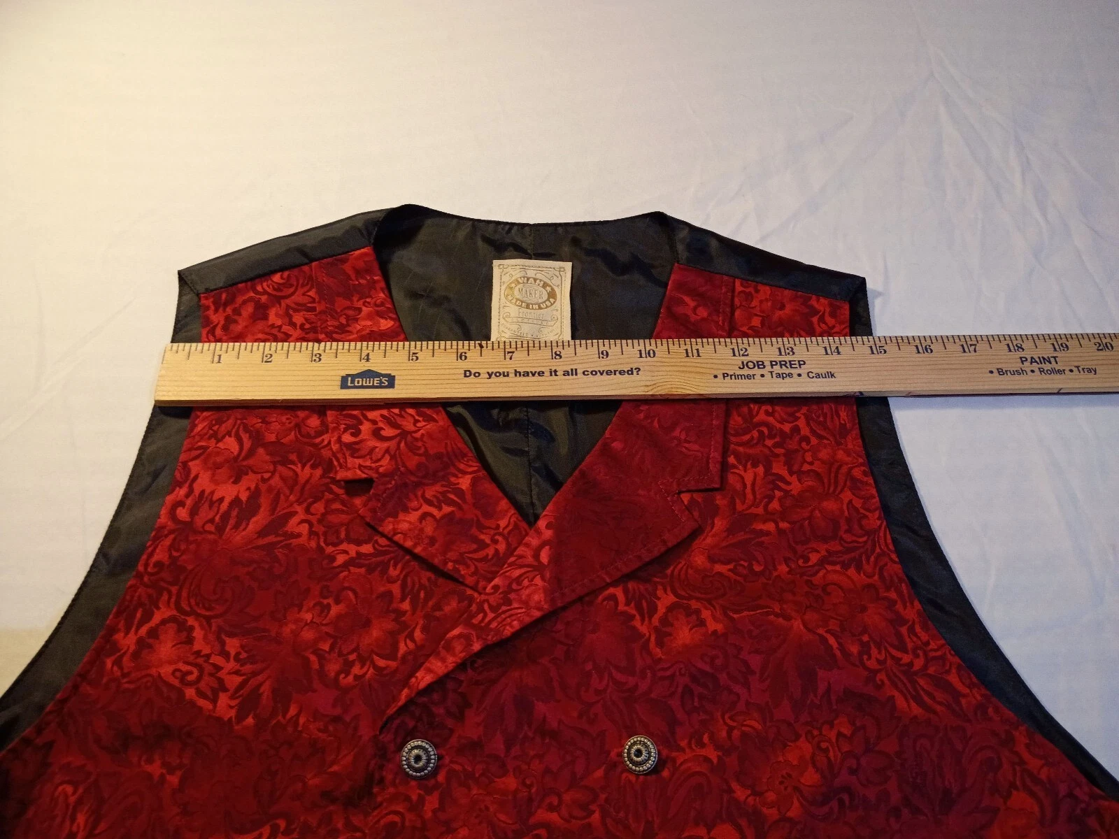 Wah Maker Vintage Red Brocade Vest Made in USA Medium - product detail image 7