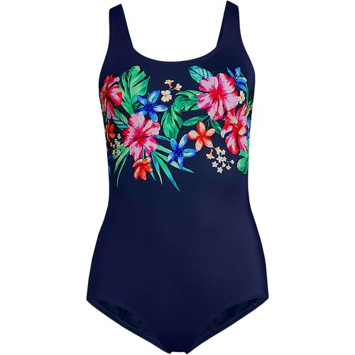 Lands End Tugless Low Leg One Piece Swimsuit Size 8 Navy Rossella Floral