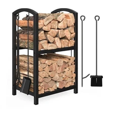 Firewood Rack with Fireplace Tools Set, Fireplace Tool Rack for Indoor Outdoo...