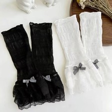 1 Pair Thin Lace Lace Arm Sleeves Bowknot Design Breathable Lace Fingerless Glov