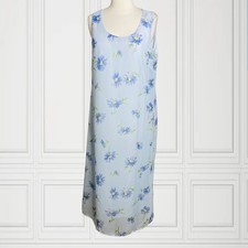 Light Blue Floral Sleeveless Midi Dress Daisy Print Chiffon Round Neck Lined