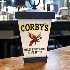 Vintage 14” Working 1960’s CORBY'S WHISKEY Parrot Hanging Lighted Lantern Bar