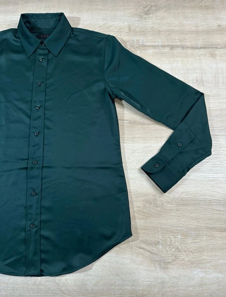 Camisa Polo Ralph Lauren Mujer Verde S Metálica Satén Poliéster Manga Larga Foto 2 de 4