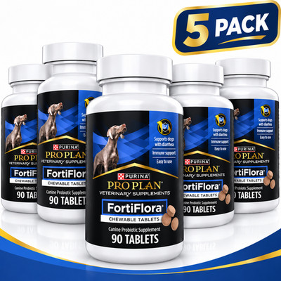 5 x Purina Pro Plan FortiFlora Probiotic Supplements for Dogs (450Tabs) Exp 2027