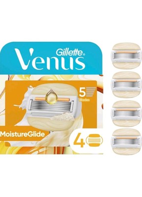 Gillette Venus MoistureGlide Women's Razor Blades, Built-in Shave Gel Bars, 4pk