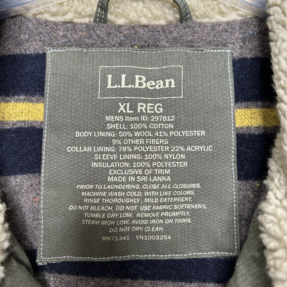 LL Bean Chaqueta Para Hombres XL Verde Lona Manta Forrada Lana Sherpa Cuello Aislado Foto 2 de 4