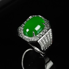 Real Natural Inlay high Ice Burmese Jade Jadeite pigeon egg Amulet Rings-