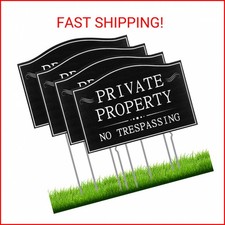 Maitys 4 Pcs Private Property No Trespassing Signs with 15 Metal Stakes 11.8 x 7