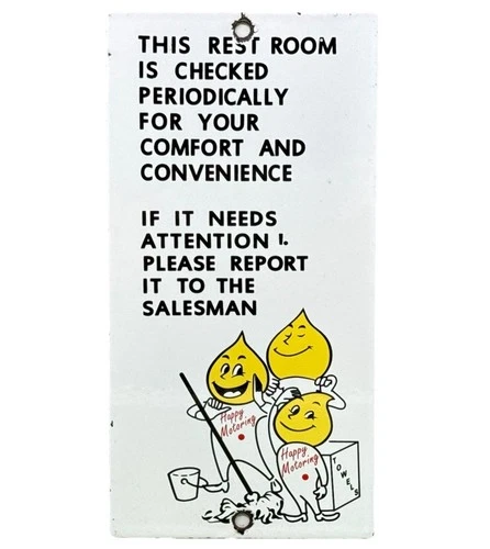 VINTAGE ESSO REST ROOM PORCELAIN SIGN GAS STATION CLEANING MOTOR OIL PUMP PLATE