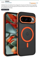 Veningo Pixel 9/9 Pro Phone Case (Orange/black) With Stand, Mag Safe compatible 