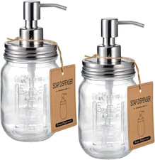 Mason Jar Liquid Soap Dispenser, Lotion Soap Brushed Nickel 2 Pack