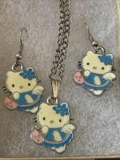 Hello Kitty Whimsical Charm Cartoon Adorable Angel Silver Tone Necklace 16  Set