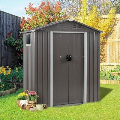 6 x 5 FT Outdoor Metal Storage Shed Garden Tool Lockable Double Door Waterproof