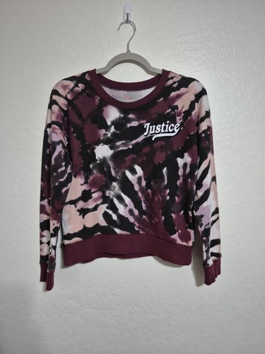Justice Tie Dye Girls Sweater - Size L - Splatter Dye Burgundy/White/Black