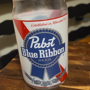 VTG Pabst Blue Ribbon PBR Set of 4 Glasses Tumblers Beer Can Shape Glass 16 oz.