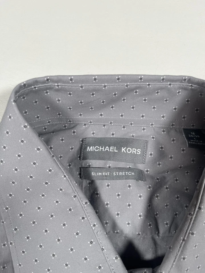 Camisa Michael Kors Grande 16 34/35 Calce Ajustado Elastizada Micro Punto Vestido con Botones Foto 4 de 4