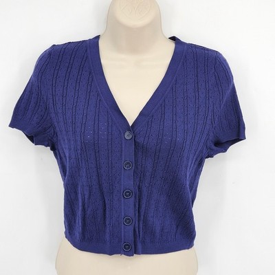 Free People Cassie Cardi Size Medium Indigo Blue Pointelle Cardigan Cropped NEW