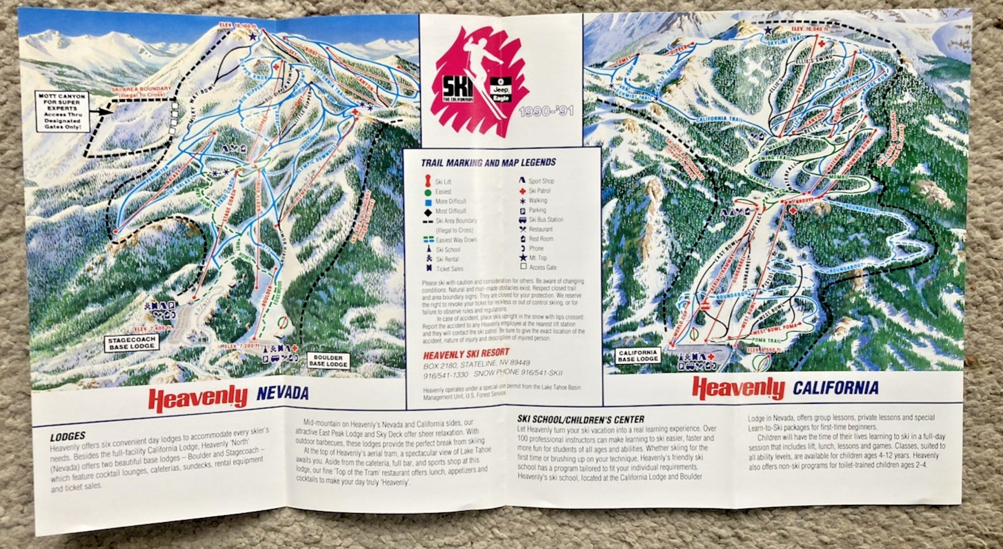 HEAVENLY "America's Largest Ski Resort" 1990-'91 Travel Brochure NEVADA