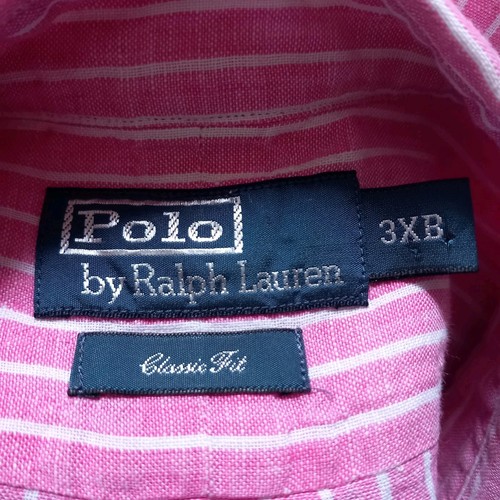 Polo Ralph Lauren Shirt Mens 3XB 100% Linen Pink Stripe Short Sleeve Classic Fit - Picture 9 of 12