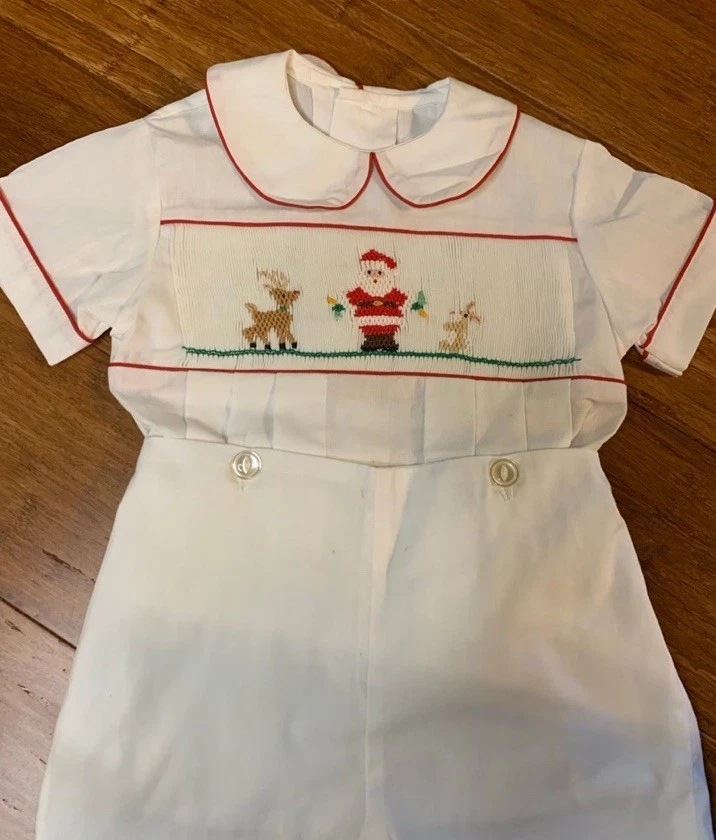 Conjunto corto vintage años 80 bebé niño batido Navidad botón fondo Santa Rudolph Foto 2 de 4