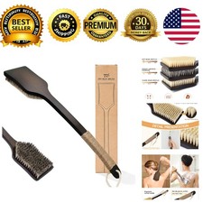 Back Scrubber Shower Brush Natural Bristles 17.7 Inch Curved Handle Medium