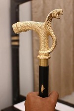 Black Wood Walking Stick Gold Snake Handle Decorative Cane Gift for Gentlemen