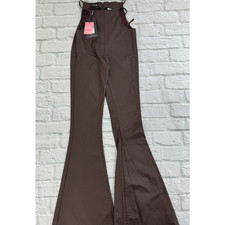 Pretty Little Thing Trousers Flare Size 6 Brown Purple Tall Cut Out Side Stretch