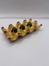 Vintage Ceramic Egg Holder Tray Pimento Green Olive Deviled Egg Platter Kitsch