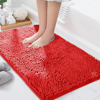 #ad Red Chenille Bathroom Rug 23x14 Inch Ultra Soft Absorbent Bath Mat $18.83