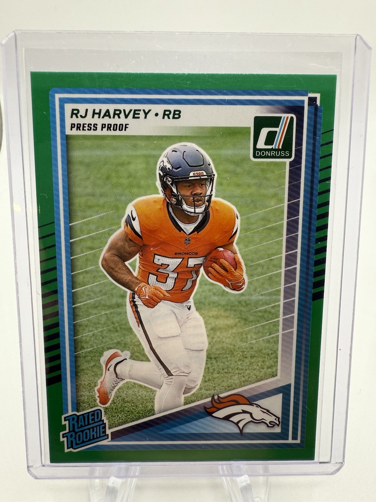 2025 Panini Donruss - Rated Rookie RJ Harvey #312 Press Proof Green (RC)