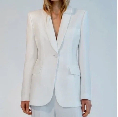 OFF WHITE Giacca cappotto smoking blazer singolo bottoni lunghi Zara donna XXL ecrù bianco sporco