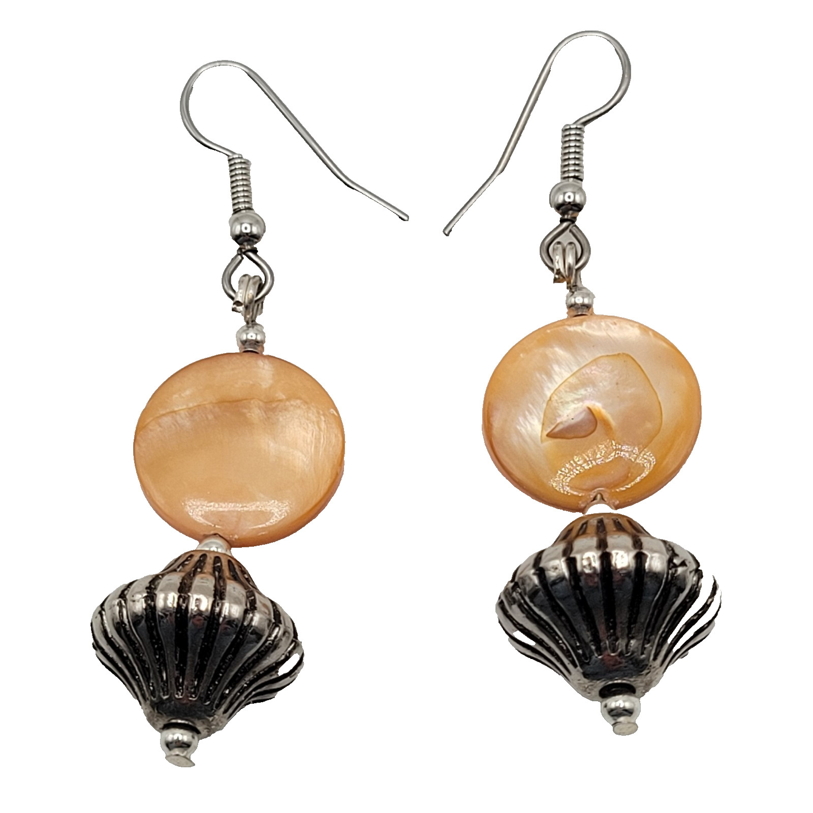 Orange Abalone Shell MOP Round Disc Silver Tone S… - image 7