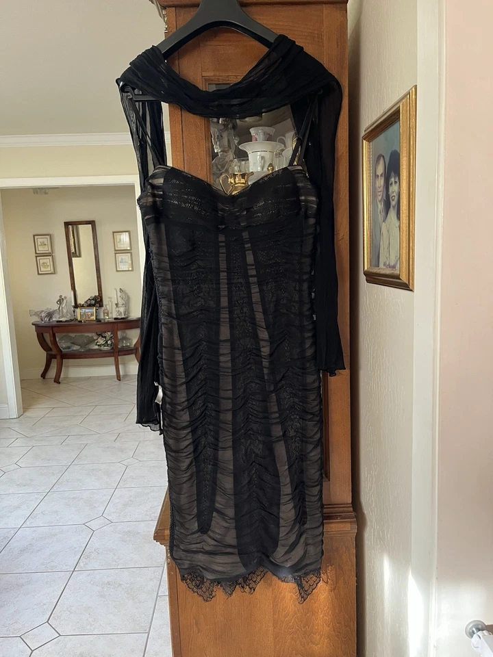 Alberto Makali вечера черный шелк рюш коктейльное платье с шелковой шалью - Изображение 2 из 4