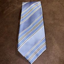Donald J Trump Signature Collection 100% Silk Blue Silver White Stripe Necktie