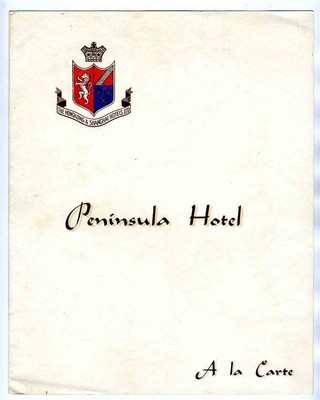 Peninsula Hotel A La Carte Menu Cover The Hong Kong & Shanghai Hotels LTD
