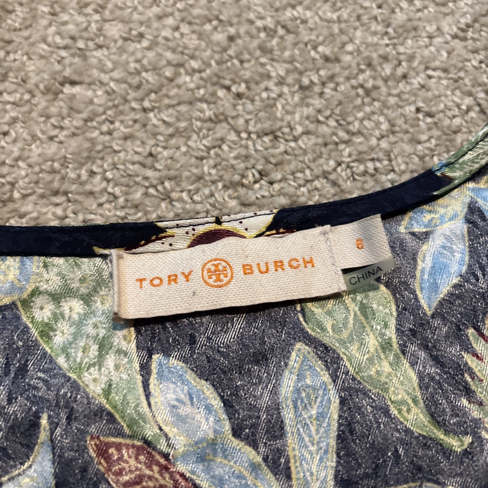 Abito Tory Burch Garden in seta di glicine taglia 6 blu verde floreale scollo a V difetto*