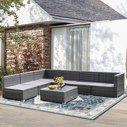 Patiojoy 7PCS Patio Rattan Furniture Set Sectional Sofa Cushioned Garden Grey - Picture 9 of 10