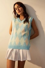 Daisy Street @ Urban Outfitters Blue Argyle Knitted Vest - UK Size 6 XS